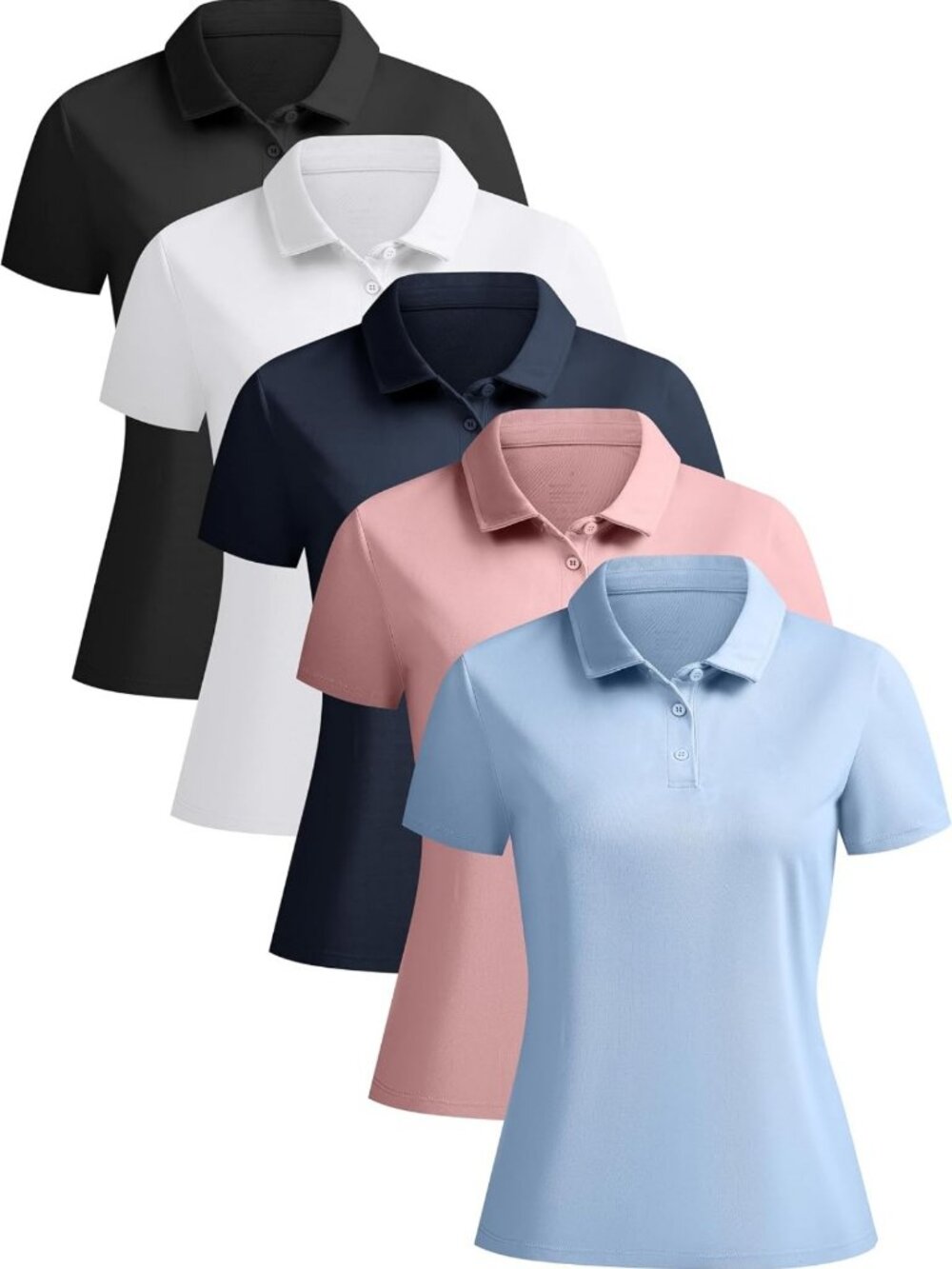 5 Pack Women's Short Sleeve Polo Shirts Collared Tops for Office & Casual Wear